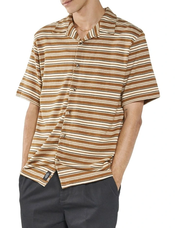 Los Thrills Stripe Bowling Shirt In Stone