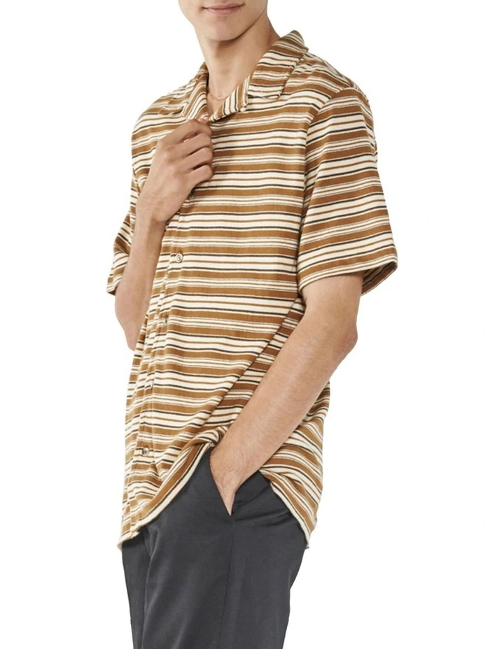 Los Thrills Stripe Bowling Shirt In Stone - Image 2