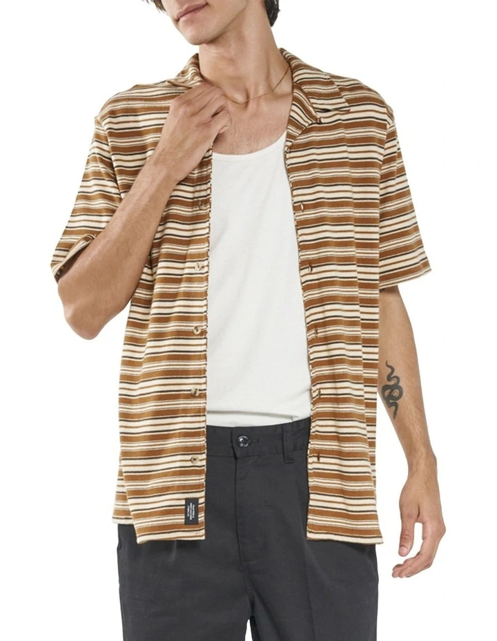 Los Thrills Stripe Bowling Shirt In Stone - Image 4
