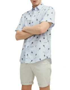 Jack & Jones Aloha Short Sleeve Shirt In Cashmere Blue