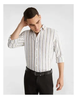 Yd. Greece Linen Blend Stripe Shirt In Natural