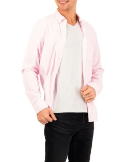 American Eagle Striped Oxford Button-Up Shirt In Pink