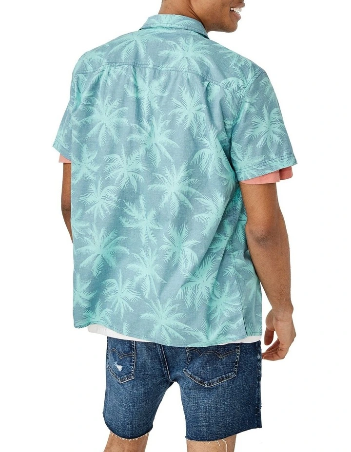 American Eagle AE Tropical Button-Up Resort Shirt In Teal 2 American Eagle AE Tropical Button-Up Resort Shirt In Teal - Image 2