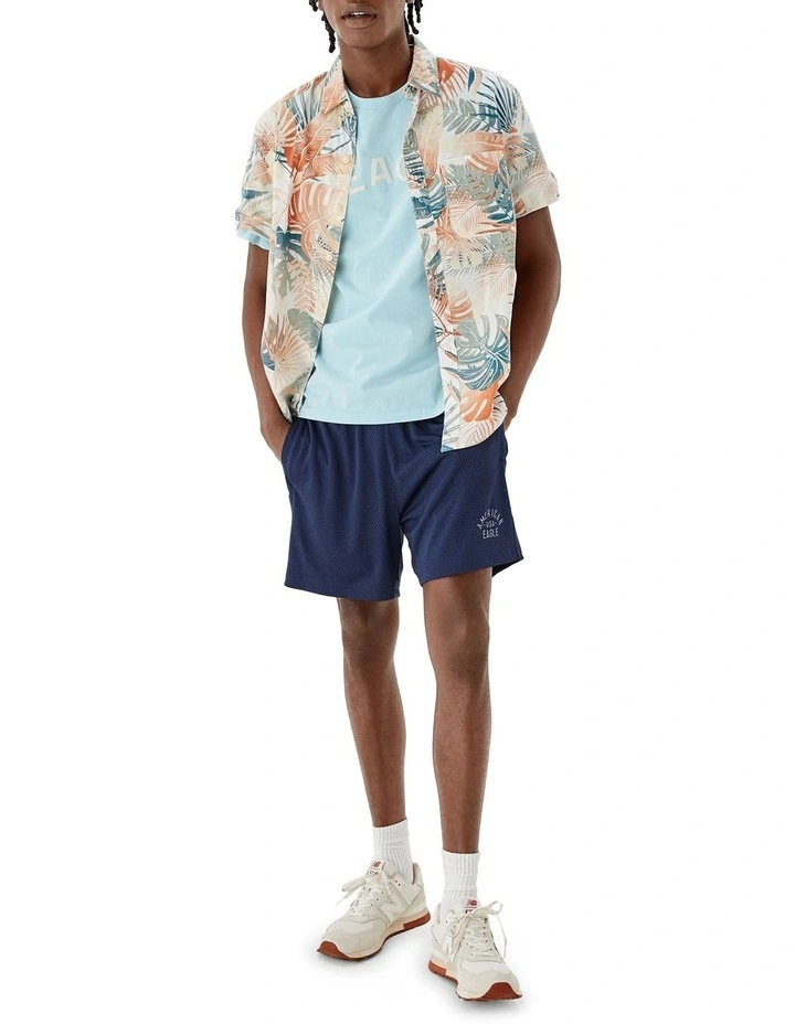 American Eagle Tropical Button-Up Resort Shirt In Blue