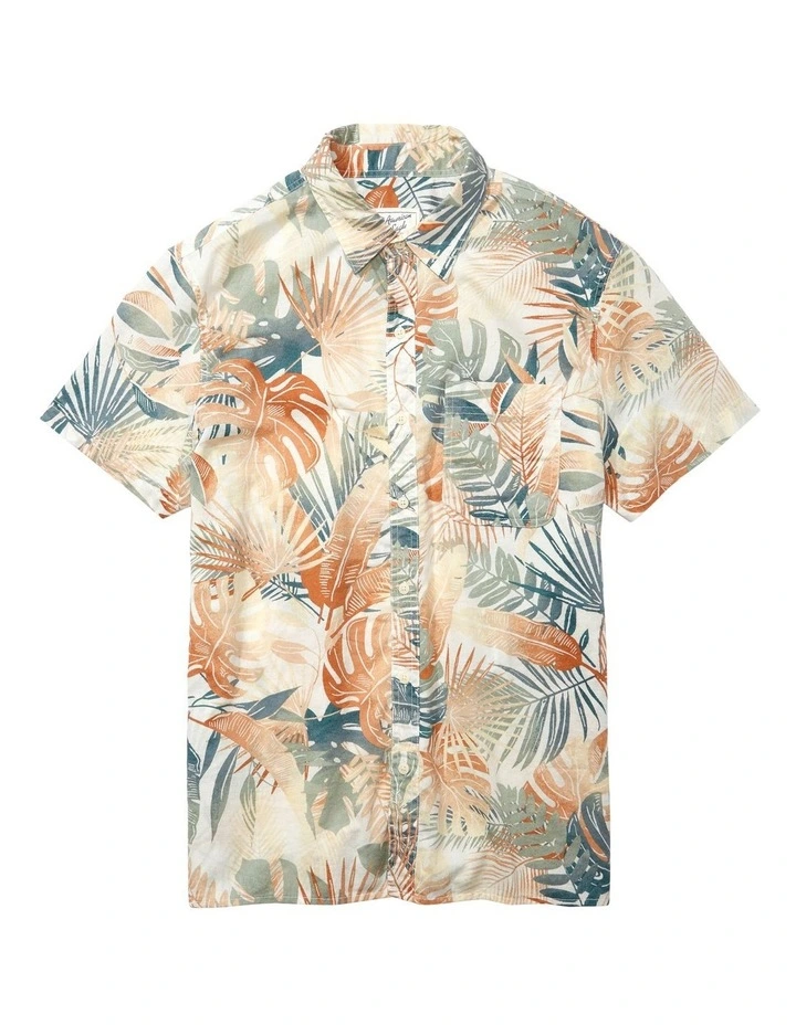 American Eagle Tropical Button-Up Resort Shirt In Blue - Image 3