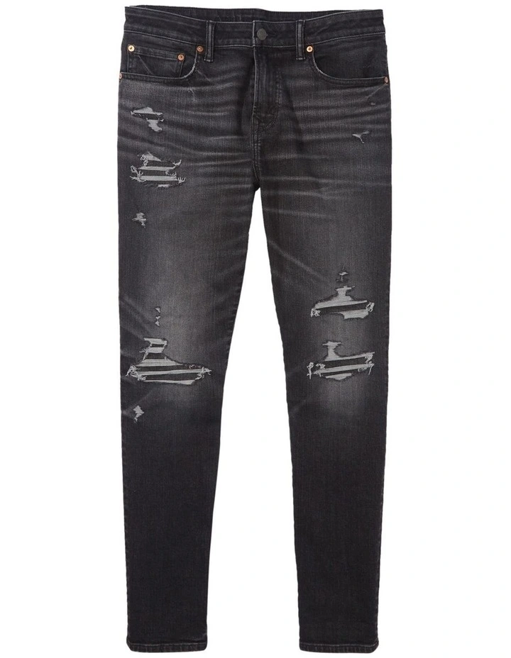 American Eagle AE AirFlex Patched Athletic Fit Jean In Black - Image 3