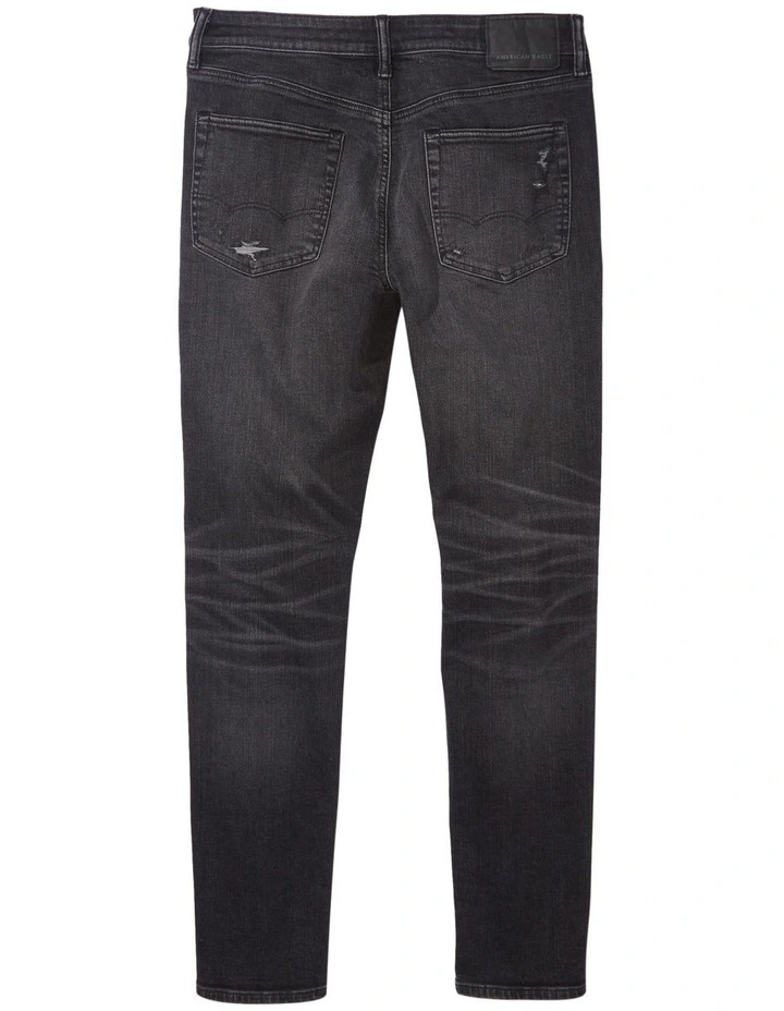 American Eagle AE AirFlex Patched Athletic Fit Jean In Black - Image 4