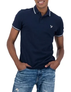 American Eagle AE Slim Fit Pique Polo Shirt In Navy