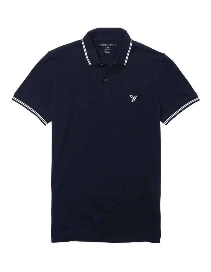 American Eagle AE Slim Fit Pique Polo Shirt In Navy 3 American Eagle AE Slim Fit Pique Polo Shirt In Navy - Image 3