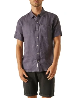 Article One Nero Linen Short Sleeve Shirt In Marine