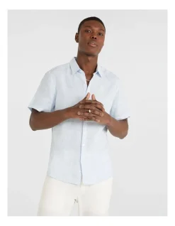 Yd. Lewis Pure Linen Shirt In Blue