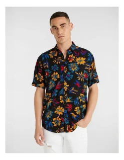 Yd. Fluro Viscose Floral Shirt In Black