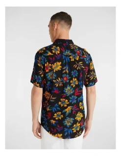 Alternative view of Yd. Fluro Viscose Floral Shirt In Black