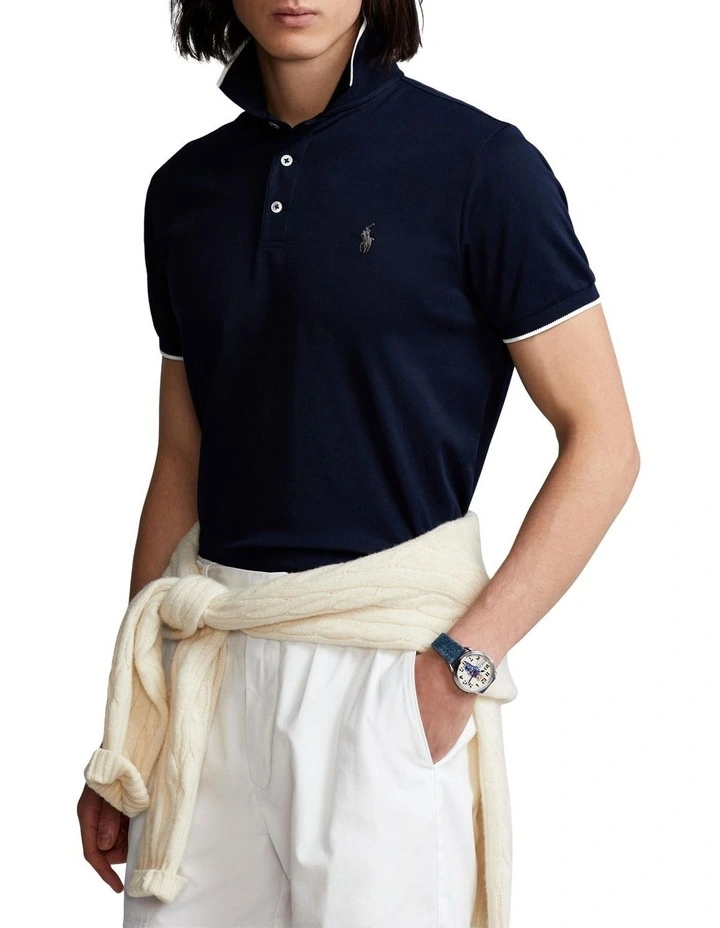 Polo Ralph Lauren Custom Slim Fit Birdseye Polo Shirt In Navy 1 Polo Ralph Lauren Custom Slim Fit Birdseye Polo Shirt In Navy