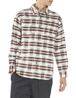 Thrills Eighty Four Long Sleeve Flannel Shirt In Brown