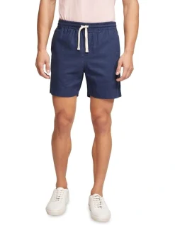 Oxford Toby Linen Cotton Shorts In Deep Blue