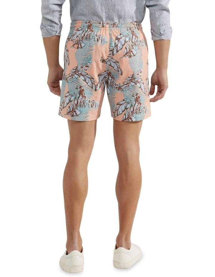 Oxford Toby Linen Cotton Printed Shorts In Peach - Image 3