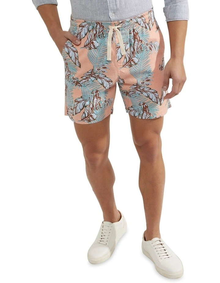 Oxford Toby Linen Cotton Printed Shorts In Peach - Image 4