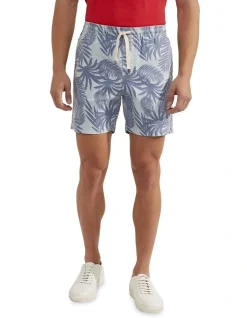 Oxford Toby Linen Cotton Printed Shorts In Blue