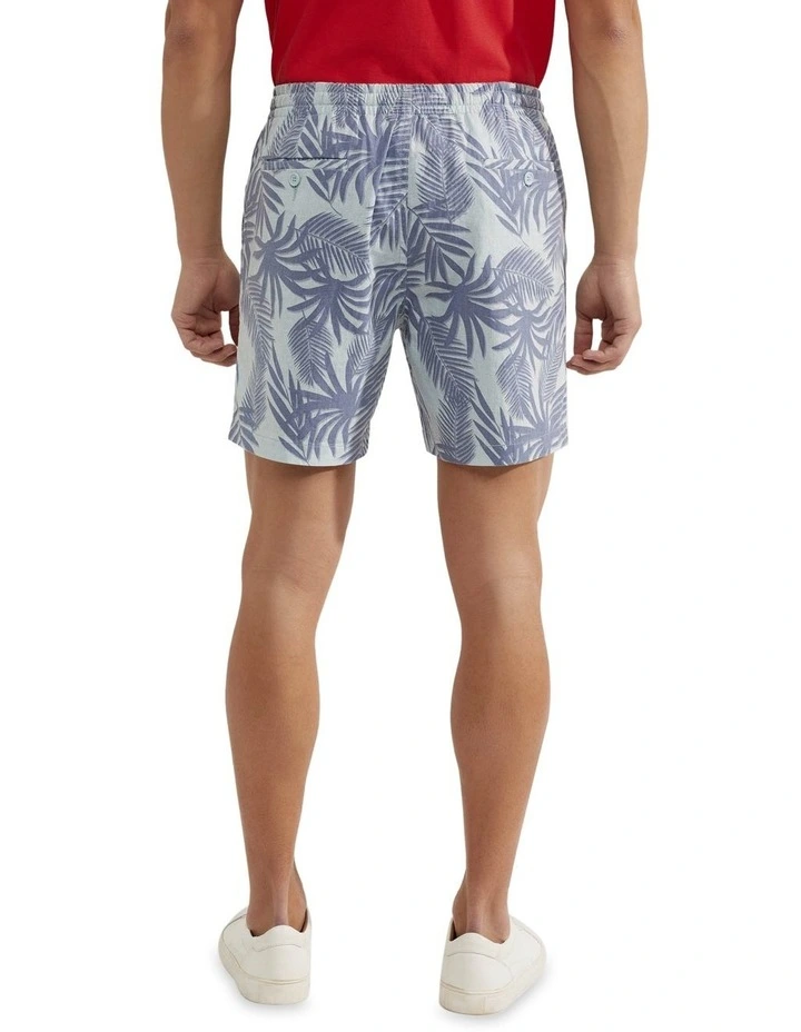 Oxford Toby Linen Cotton Printed Shorts In Blue - Image 3