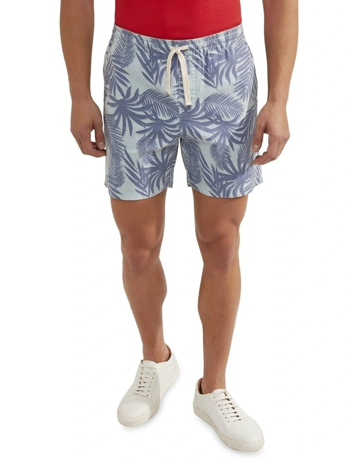 Oxford Toby Linen Cotton Printed Shorts In Blue - Image 4