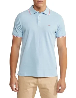 Oxford Derek Pique Tipping Polo In Light Blue