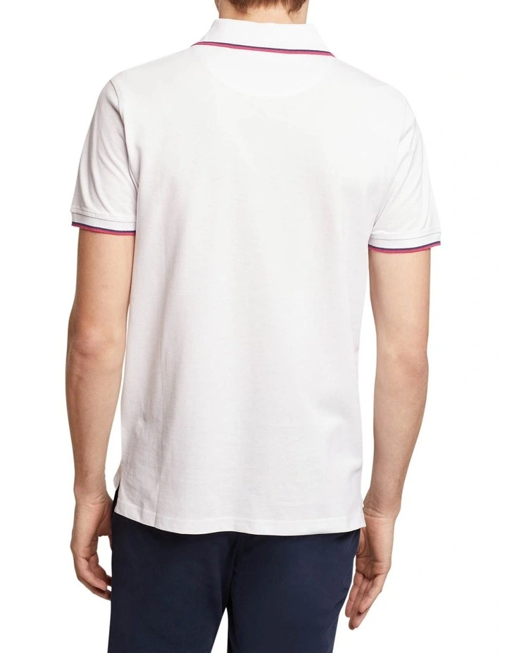 Oxford Derek Pique Tipping Polo In White - Image 3