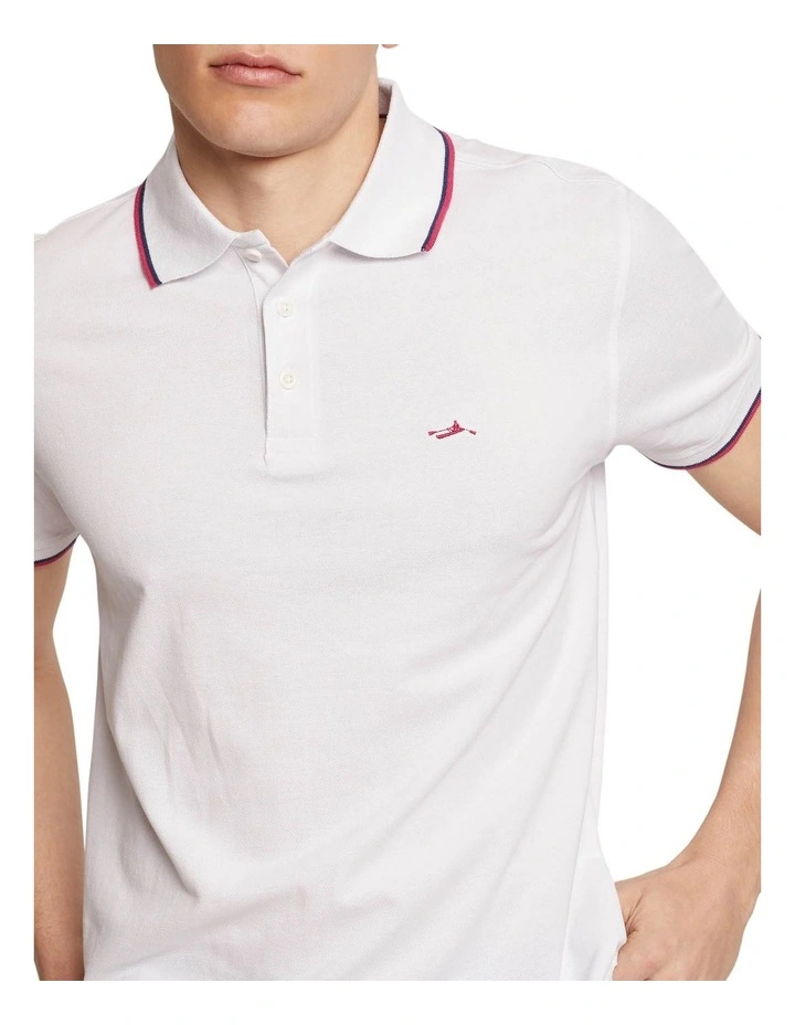 Oxford Derek Pique Tipping Polo In White - Image 4