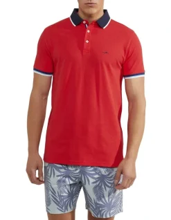 Oxford Cam Contrast Collar Pique Polo In Red