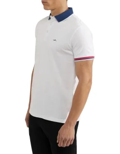 Oxford Cam Contrast Collar Pique Polo In White