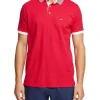 Oxford Dylan Striped Collar Pique Polo In Red