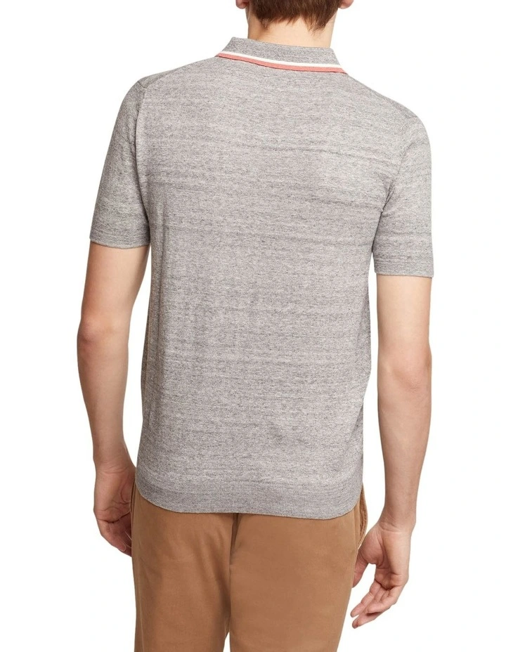 Oxford Newton Knitted Cotton Polo In Grey - Image 3