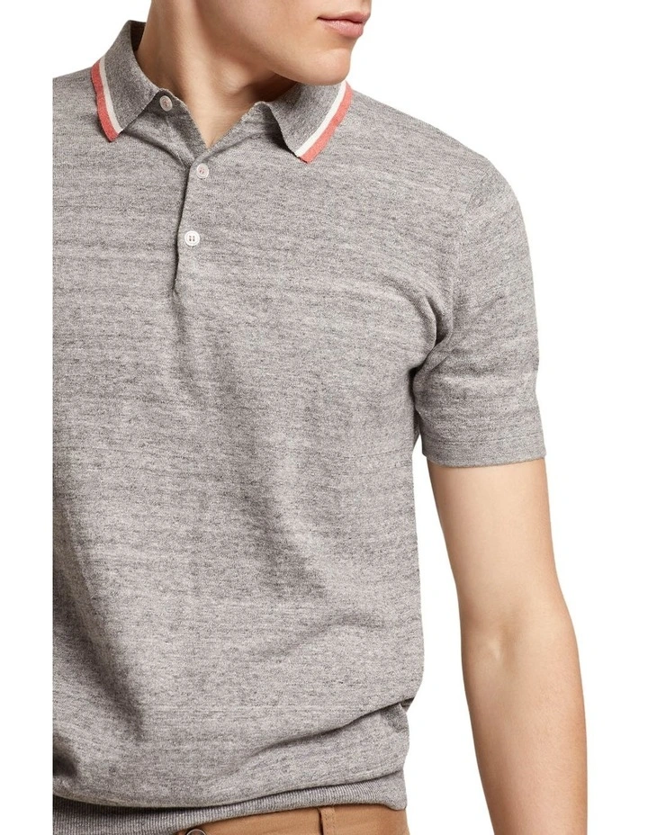Oxford Newton Knitted Cotton Polo In Grey - Image 4