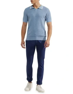 Oxford Fraser Knitted Polo Shirt In Blue