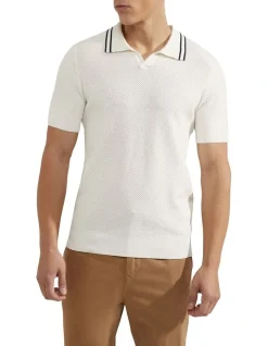 Oxford Fraser Knitted Polo Shirt In Ivory