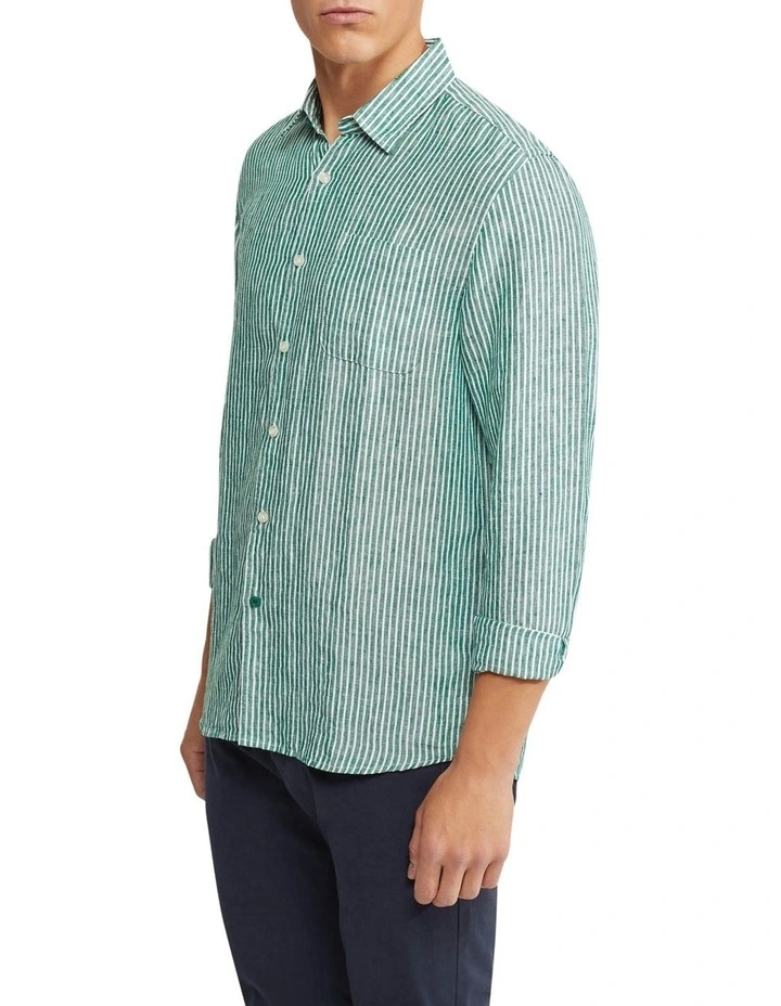 Oxford Holloway Pure Linen Striped Shirt In Green - Image 2