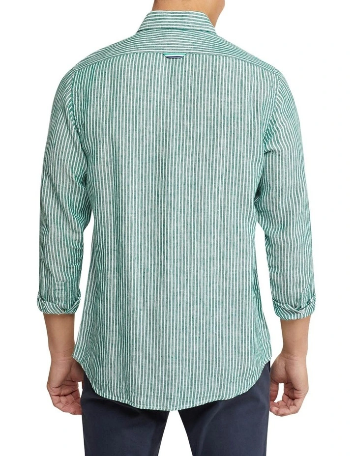 Oxford Holloway Pure Linen Striped Shirt In Green - Image 3