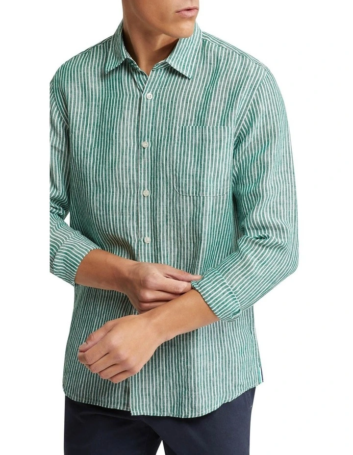 Oxford Holloway Pure Linen Striped Shirt In Green - Image 4