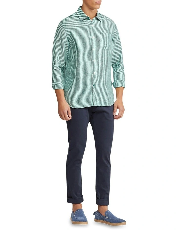 Oxford Holloway Pure Linen Striped Shirt In Green - Image 5