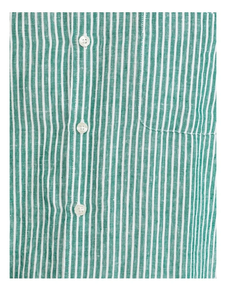 Oxford Holloway Pure Linen Striped Shirt In Green - Image 6