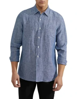 Oxford Holloway Pure Linen Shirt In Navy