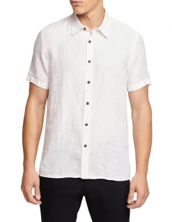 Oxford Leyton Pure Linen Short Sleeve Shirt In White