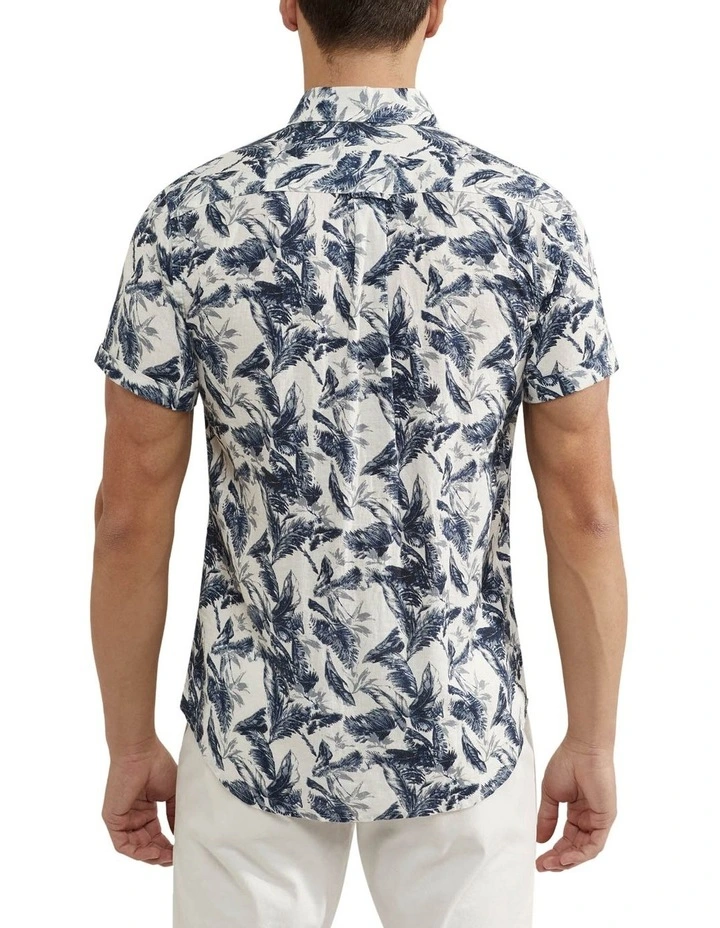 Oxford Tottenham Linen Rayon Printed Shirt In Navy/White - Image 3
