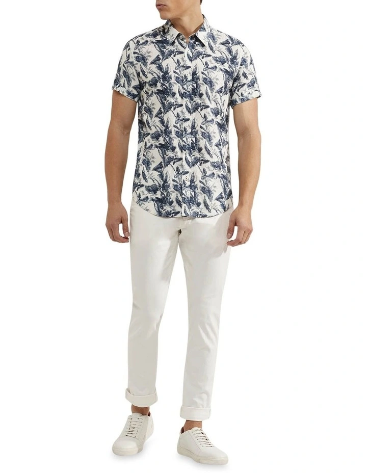 Oxford Tottenham Linen Rayon Printed Shirt In Navy/White - Image 5