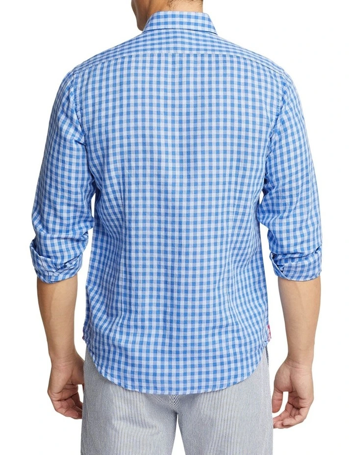 Oxford Kenton Linen Blend Checked Shirt In Blue/Sky - Image 2