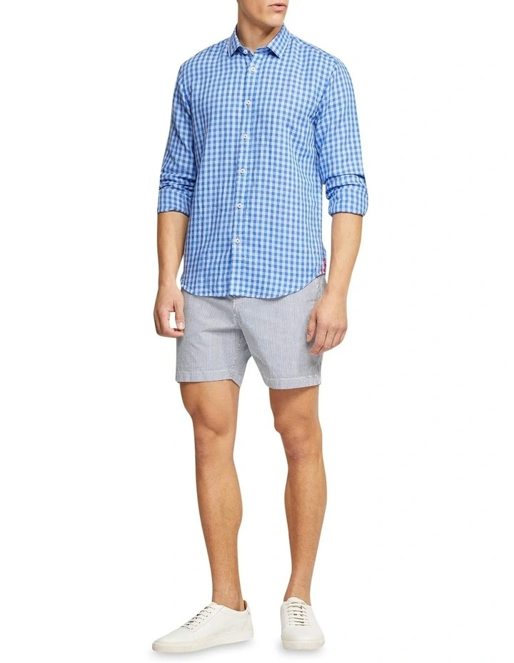 Oxford Kenton Linen Blend Checked Shirt In Blue/Sky - Image 5