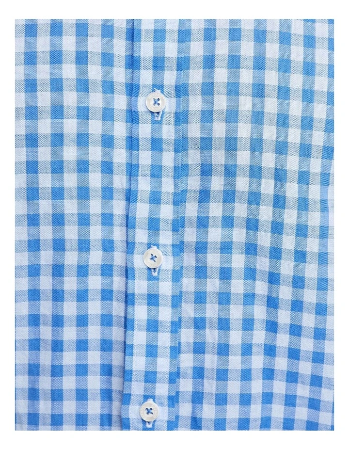Oxford Kenton Linen Blend Checked Shirt In Blue/Sky - Image 6