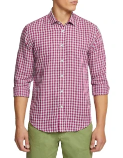 Oxford Kenton Linen Blend Checked Shirt In Red/Green