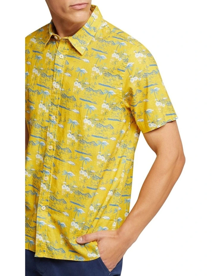 Oxford Leyton Linen Cotton Shirt In Yellow - Image 4
