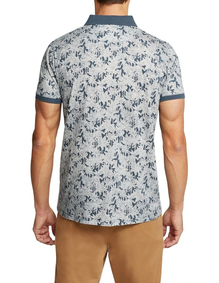 Oxford Morgan Palm Tree Printed Polo In Blue - Image 3